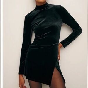 Reformation Black Velvet Long Sleeve Dress